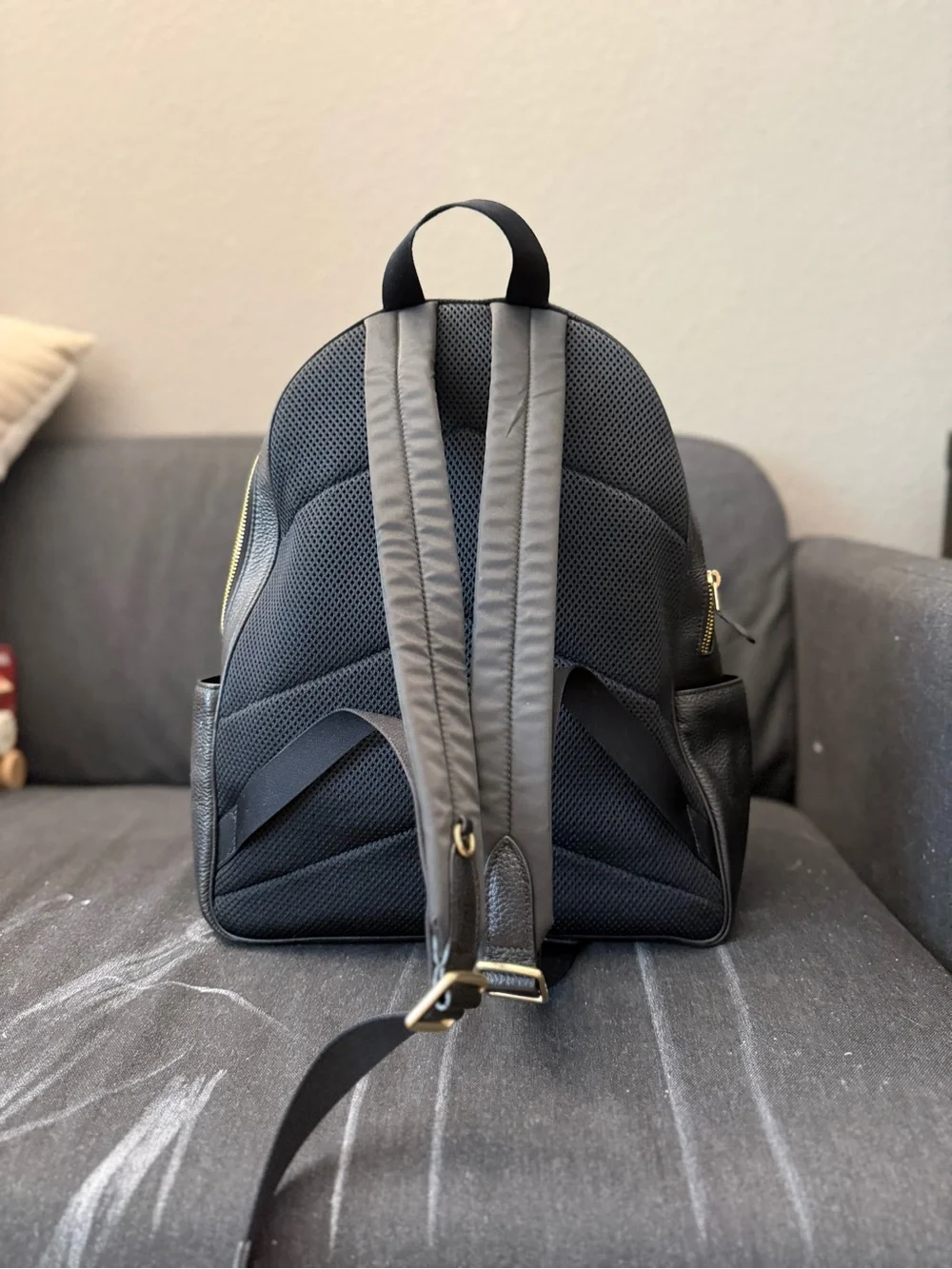 Coach Black Pebbled Leather Zip-Front Backpack with Gold Hardware